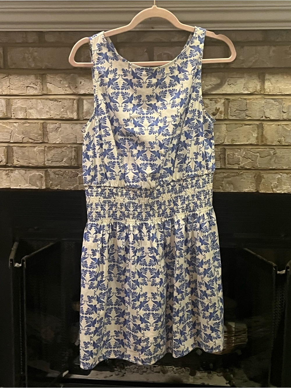 Universal Thread Blue and White Floral Smock Waist Mini Dress